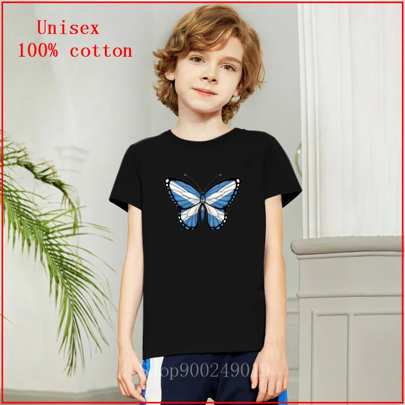 Летние футболки для мальчиков с изображением шотландского флага бабочки детские