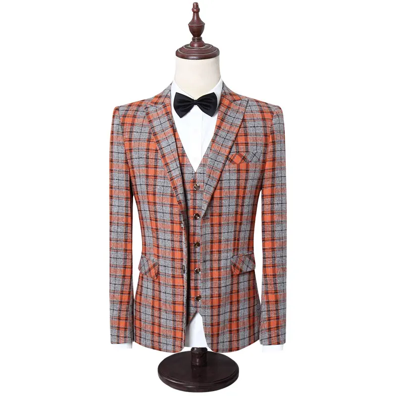 5XL Plaid Mens Suits Wedding Groom Slim Fit Business Suit For Men Stylish Men's Office Elegant Three Piece Prom Wear Q863 | Мужская