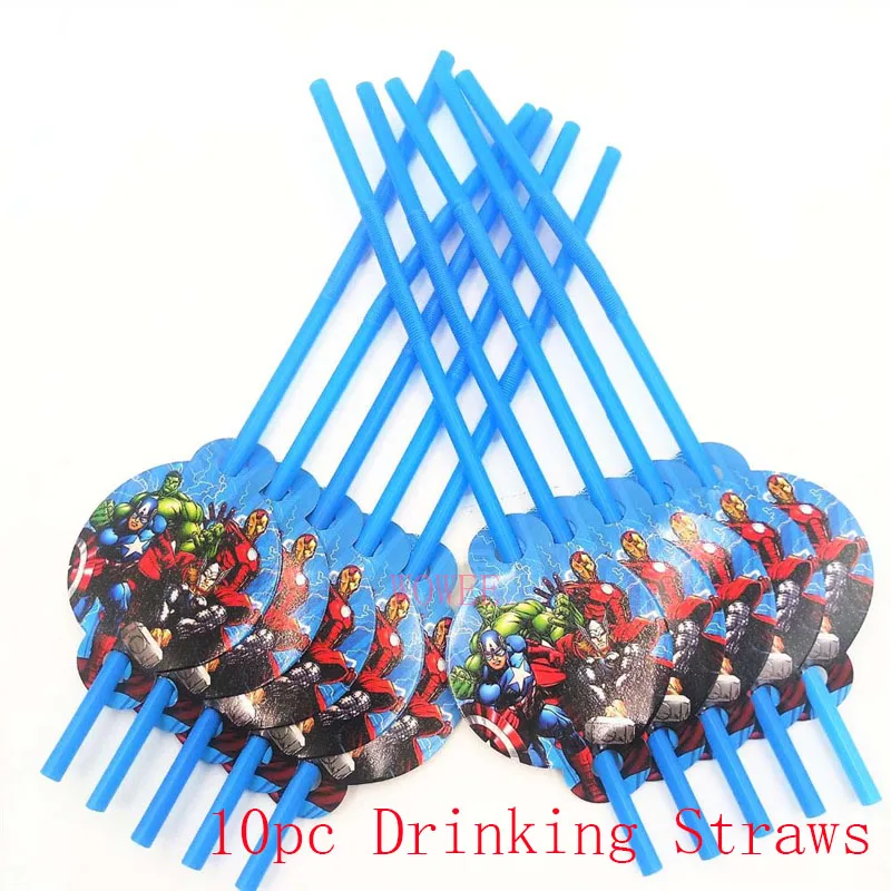 10pc Straws 10 шт./лот Мстители "," Халк "," картона чашки милый мультфильм украшения ко дню рождения тема вечерние поставить рождественские гетры для детей голубого цвета для девочек и мальчиков - Цвет: 10pc Straws