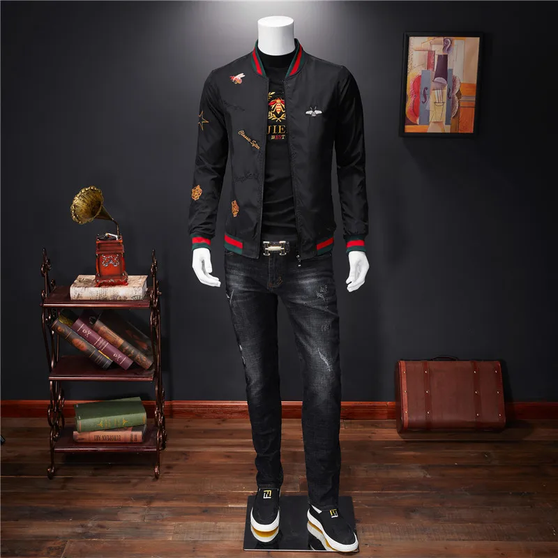

Men Embroidered Jacket Casaco Masculino 2021 Fashion Brand Jacquard Fashion Jacket New Model Men's Baseball Uniform Pilot Jacket