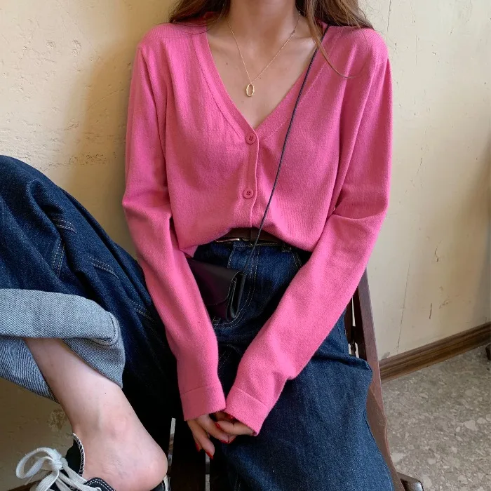 

Свитер Женский вязаный, с длинным рукавом и V-образным вырезом