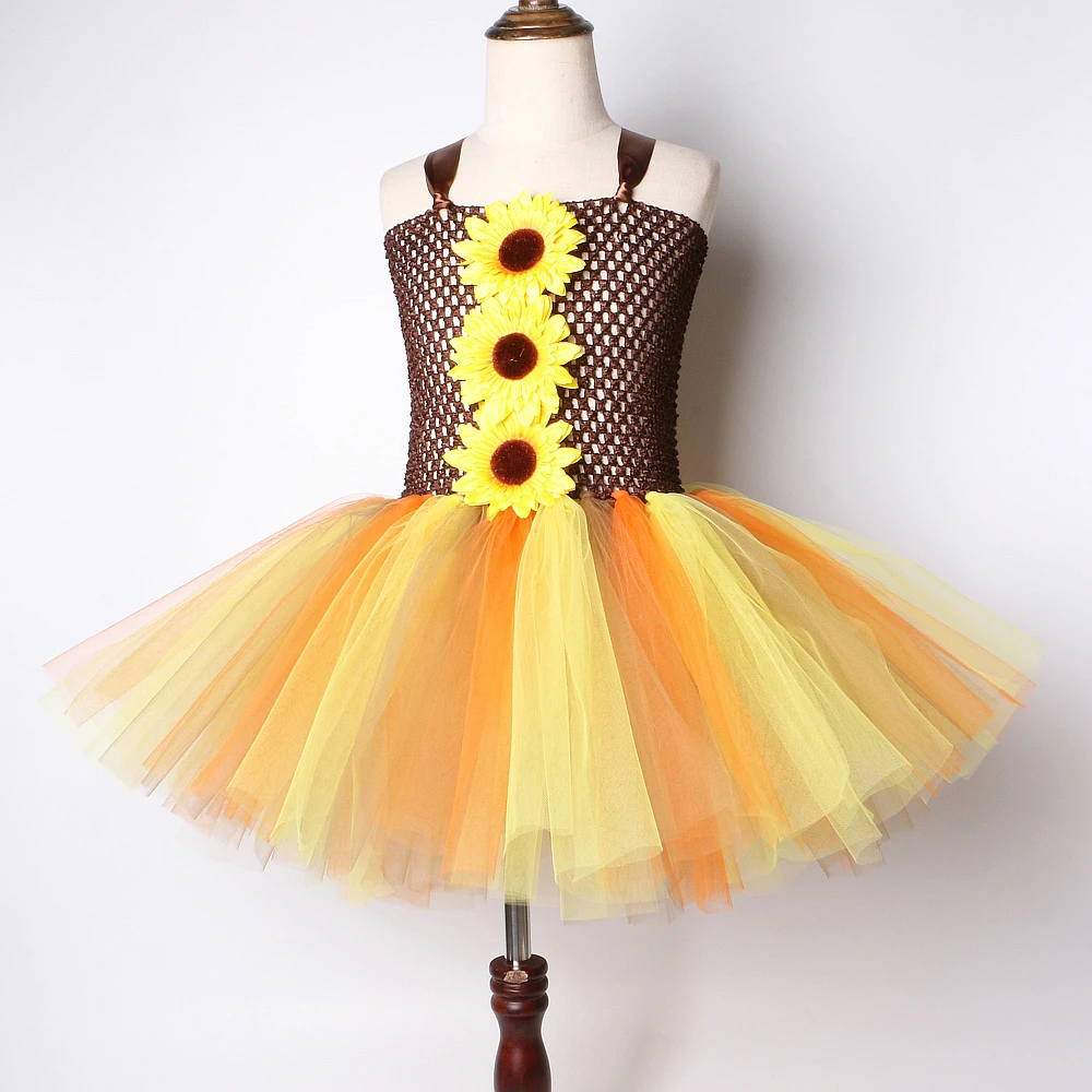 Детское платье пачка с подсолнухами Нарядные костюмы Феи для девочек на осень