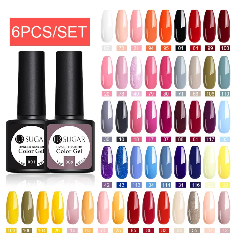 UR сахар 6 шт./лот УФ Гель лак для ногтей набор цвета растворимый био Гели Soak Off гель