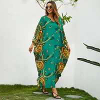 muslim ladies big swing long skirt turkish style print middle east long sleeve dress 2021 spring autumn new leisure dubai abaya