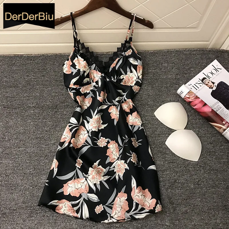 Женская ночная сорочка из искусственного шелка с глубоким V образным