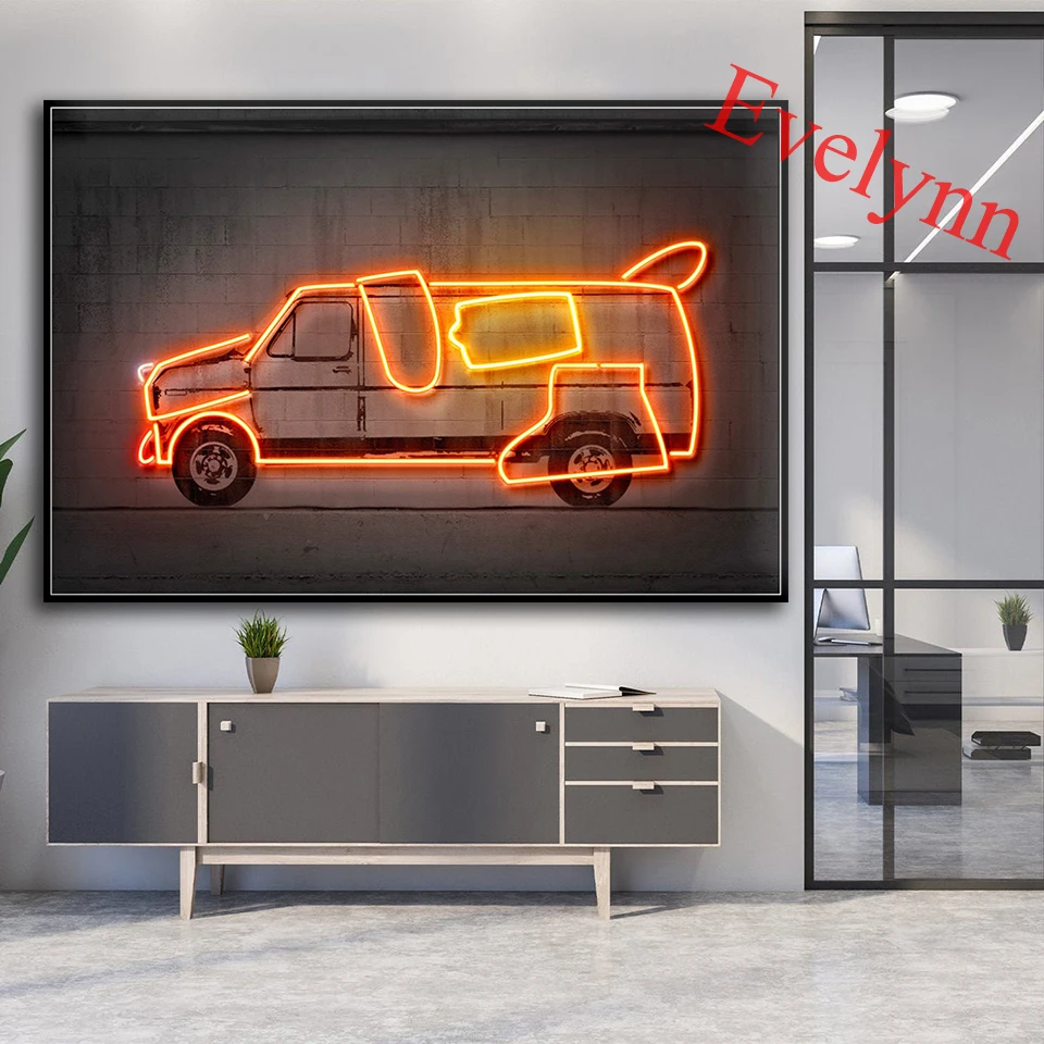 Автомобильный постер с изображением дамбера неоновый абстрактной настенной