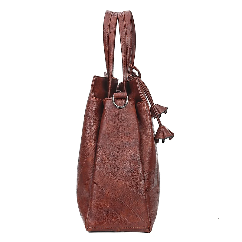 Женская кожаная сумка через плечо коричневая большая тоут с цветочным принтом