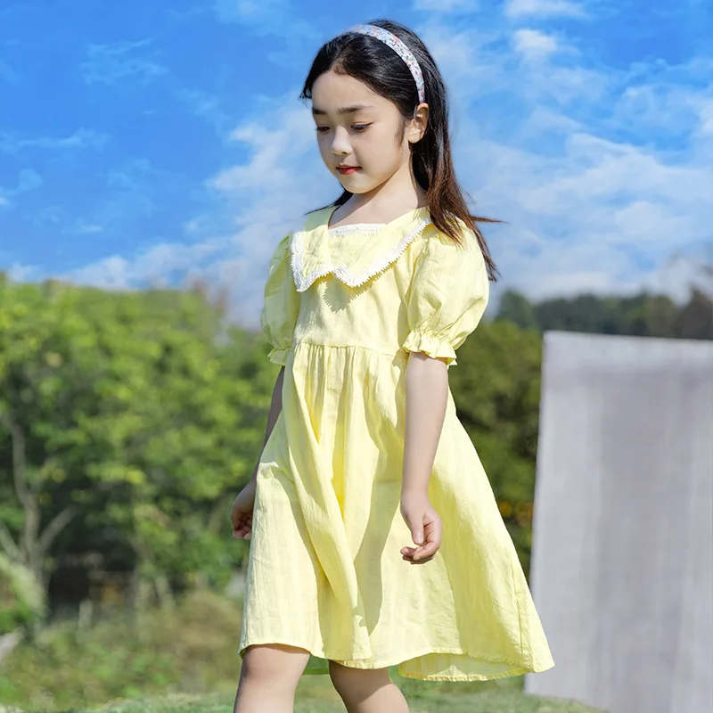 

Детское хлопковое платье для девочек, желтое ТРАПЕЦИЕВИДНОЕ ПЛАТЬЕ с пышными рукавами, на возраст 4, 6, 8, 10, 12, 14 лет