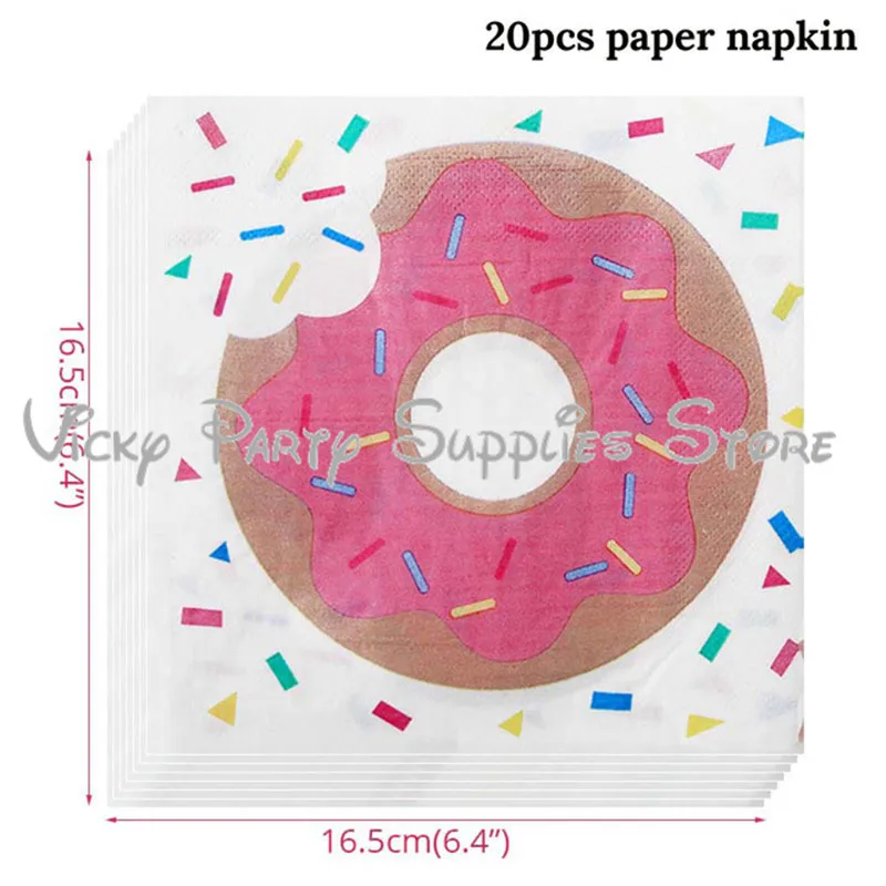 napkin 20pcs Пончик тема одноразовая посуда День рождения Юбилей ребенок душ конфеты барный флаг чашки пластины пончик вечерние украшения - Цвет: napkin 20pcs