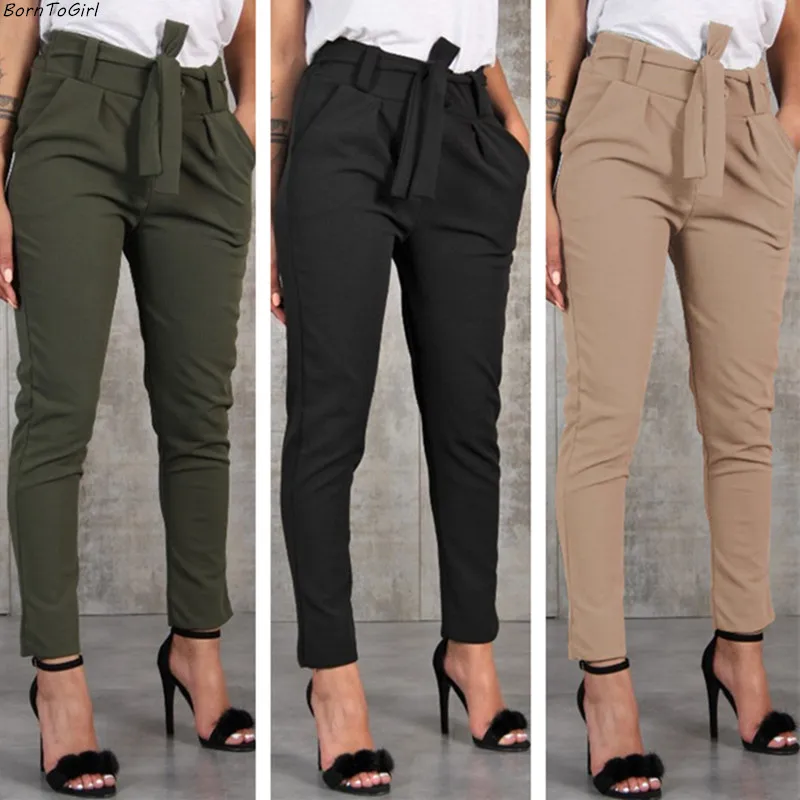 

FAKUNTN BornToGirl повседневные тонкие шифоновые брюки для женщин с высокой талией черные Хаки зеленые брюки женские брюки