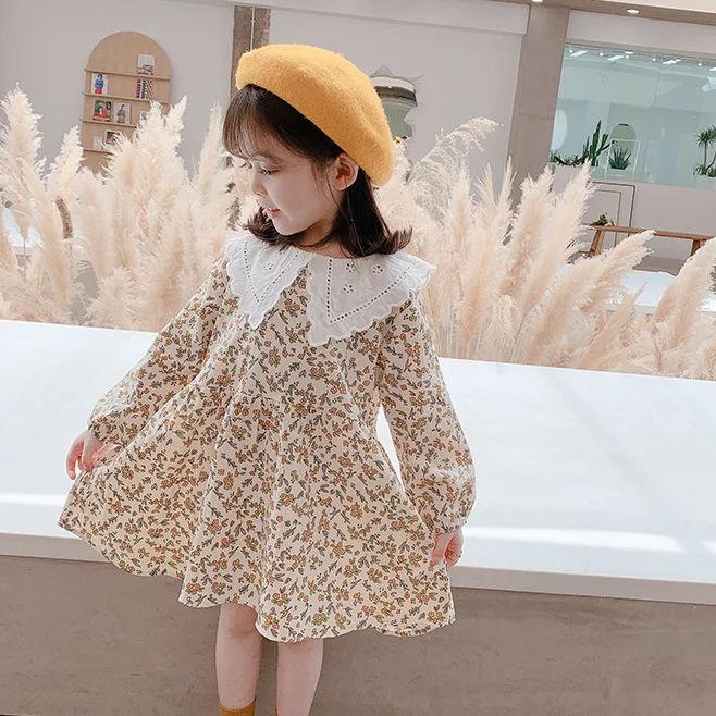 

Mihkalev Pattern Print Kids Dresses For Girls Floral Long Sleeve Dress For Children Cotton Ruffles Party Dress Children Clothes