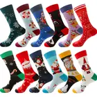 Мужские, женские, мужские рождественские носки, хлопковые носки-трубы с Санта Клаусом, оленем, снегом