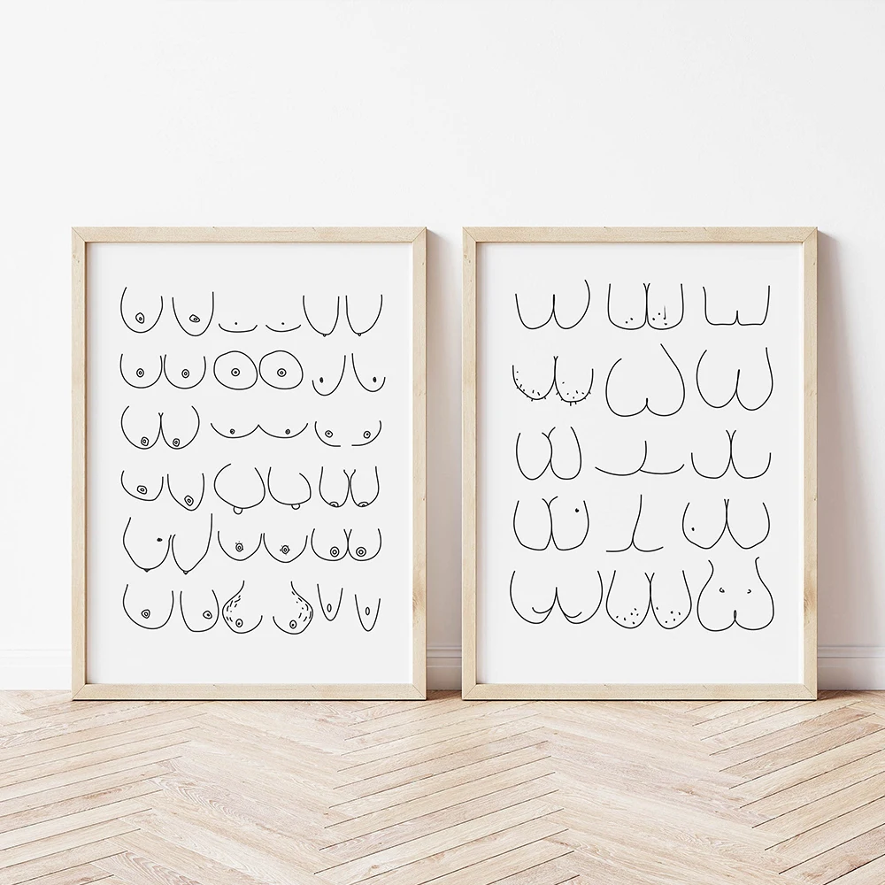 

Funny Minimalist Print Line Of Boobs And Butts Art Canvas Painting Illustration Nude Poster Bathroom Picture Home Decoration