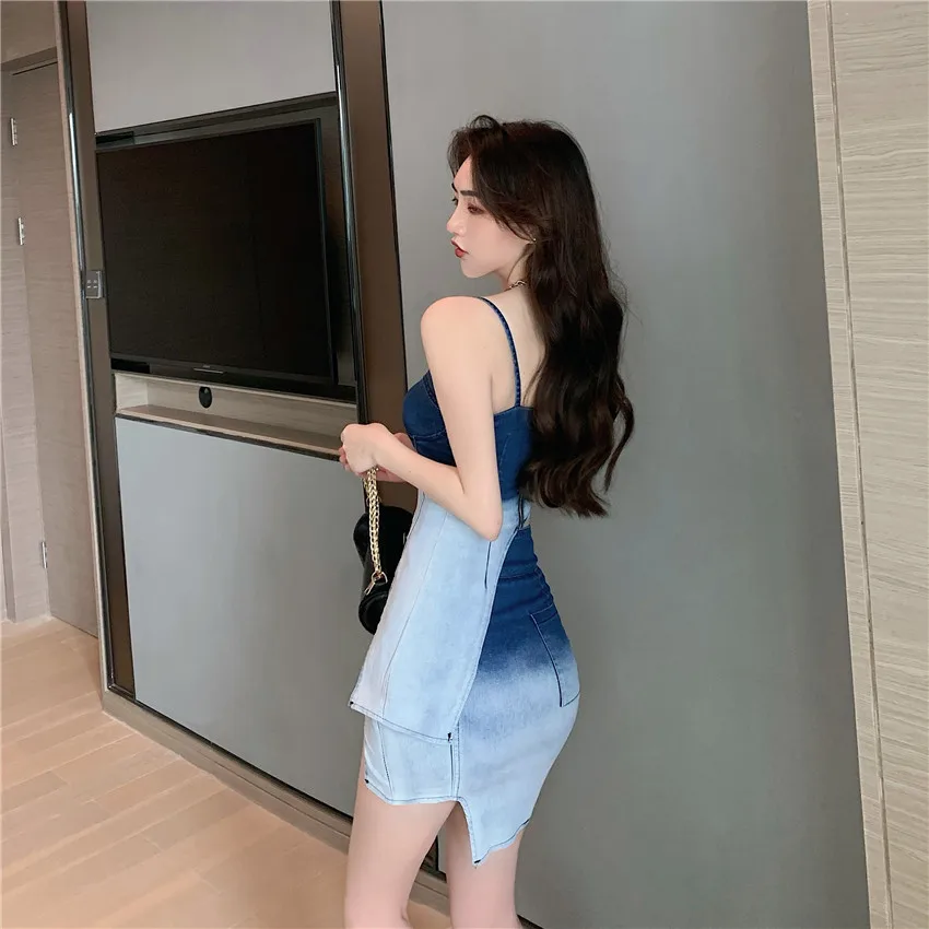 

2021 Summer High Street Hot Girl Two-Piece Suit Women Fashion Color Block Denim Short Vest Ladies High Waist Irregular Skirt