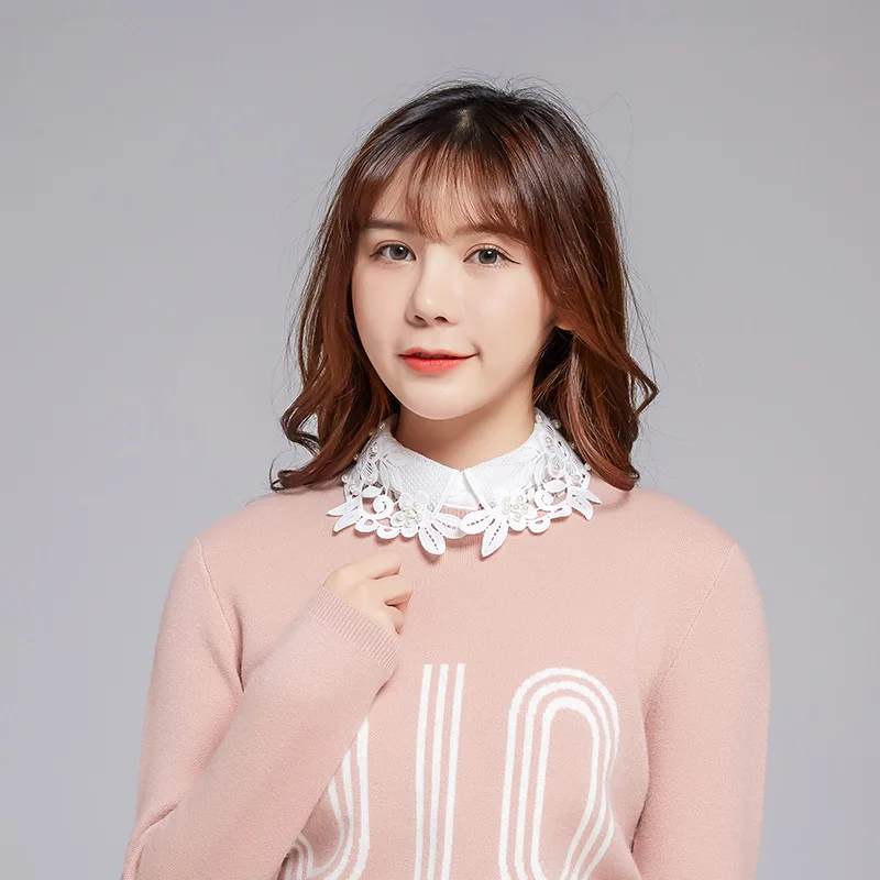 

White/Black Women Fake Collar Shinny Beaded Detachable Collars High Quality Shirt Blouse Sweater False Collars Female Faux Tops