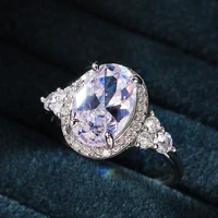 classic big dazzling oval geometric crystal ladies ring with zircon rhinestone for women wedding engagement jewelry