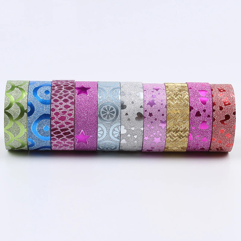 

10pc Kawaii Cartoon Decoration Glitter Star Heart Tape Paper Washi Masking Tape Creative Scrapbooking Stationary School Supplies