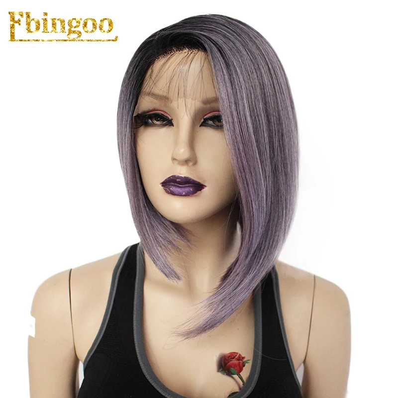 Ebingoo Ombre 613 Platinume блонд фиолетовый коричневый синтетический парик на кружеве с детскими волосами короткий прямой Боб Futura парик для женщин