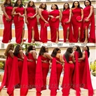 Красный платье подружки невесты es 2021 упругое атласное Разделение сбоку в африканском стиле; Платье подружки невесты размера плюс для женщин на свадьбу