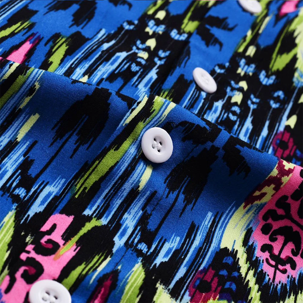 

Summer Men Linen Casual Shirt Male Lapel Loose Printed Beach Blouse Short Sleeve Buttons Shirts Fashion Outfits