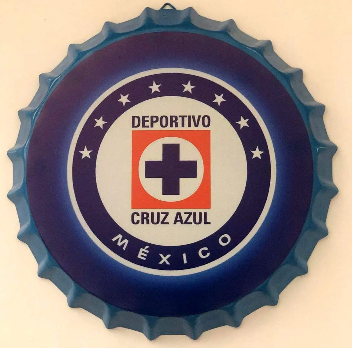 

CustomVinylDecals Cruz Azul Futbol Mexico Decorative Bottle Cap Metal Tin Sign Diameter Wall Art Plaque Vintage Home