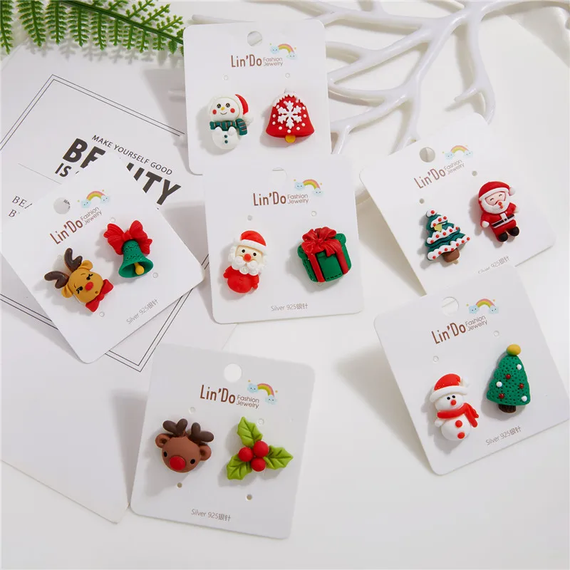 

Fashion Christmas Stud Earring Snowman Santa Claus Elk Christmas Tree Asymmetry Earrings For Women Kids New Year Jewelry Gifts