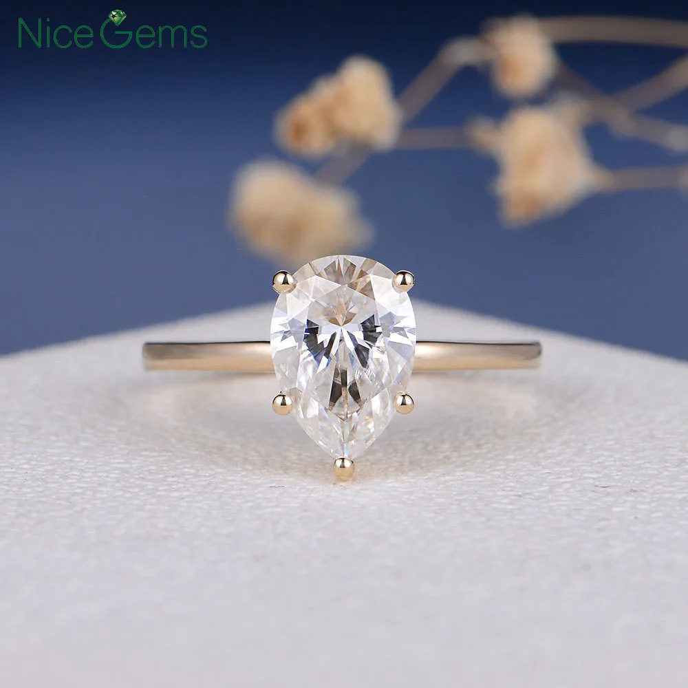 NiceGems 18K желтое золото 2 карата грушевидная огранка муассанит обручальное кольцо 5