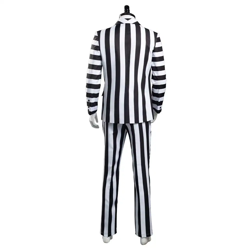 Аниме Beetlejuice Адам косплей костюм для мужчин Черный и белый в полоску пиджак