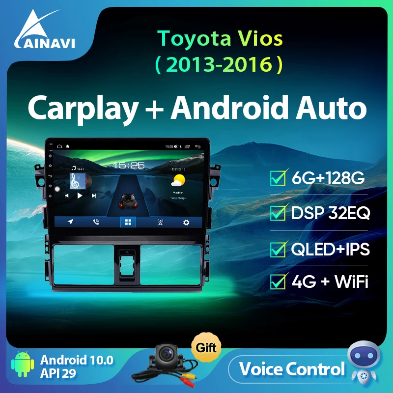

Ainavi Android 10.0 Car Radio 8 Cores 6+128G QLED For Toyota Yaris Vios 2013-2016 Multimedia Player Navigation DSP 32EQ Carplay