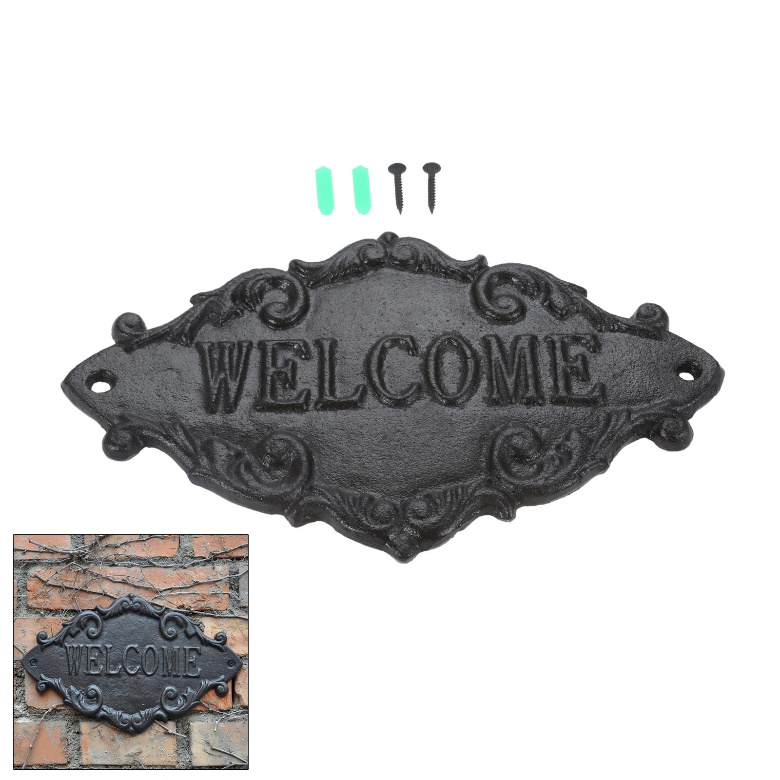 Wall Mounted Cast Iron Welcome Plaque Signs European Retro Handmade Rustic Home Garden Wall Decor Metal Plate
