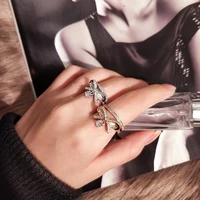 womens cute romantic bowknot finger rings shiny crystal paved butterfly opening ring charming wedding ring jewelry accessories