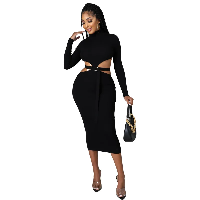 

S-2XL Wholesale Dropshipping 2021 Winter Fashion Women Clothing Slim Long Sleeve Hollow Elegant Club Sexy Dresses Female Outfits