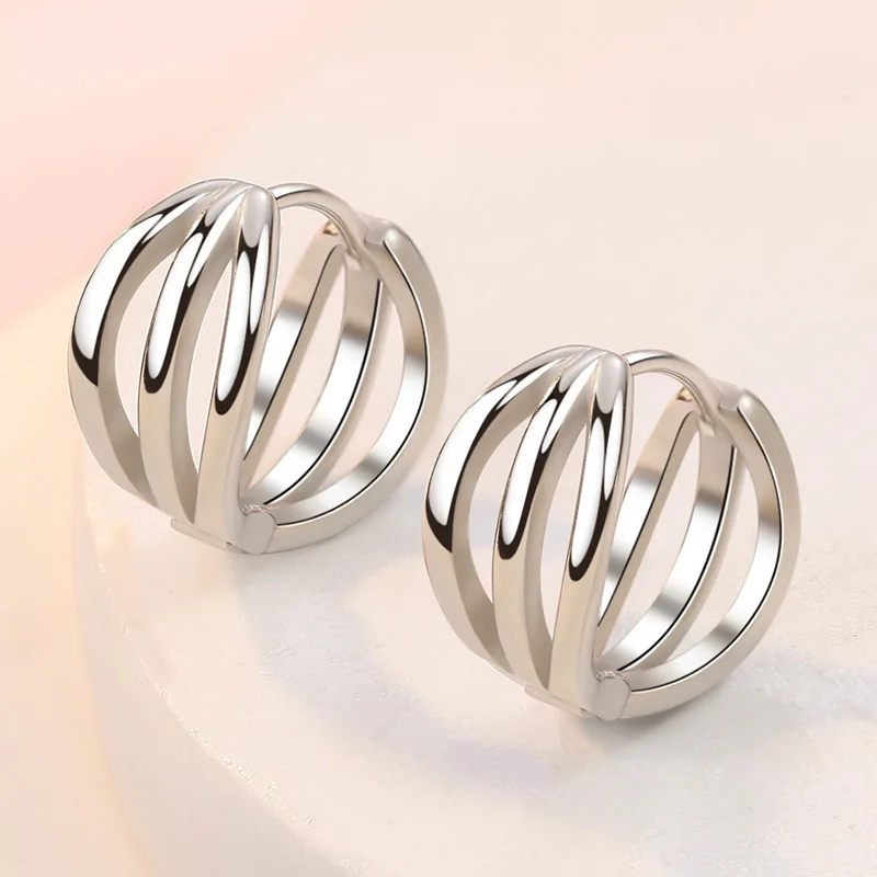 

KOFSAC Fashion 925 Sterling Silver Earrings For Women Temperament Glossy Three Sides Ear Buckle Jewelry Lady Birthday Party Gift