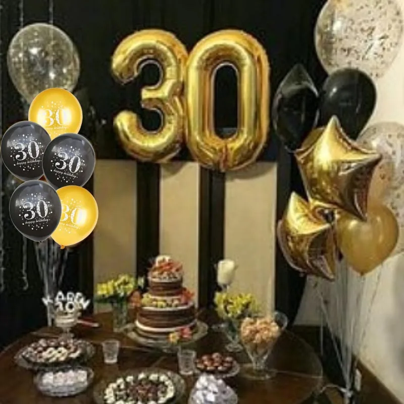 Черный золотой шар на день рождения 30 40 50 60 лет баннеры Декорации для вечеринки