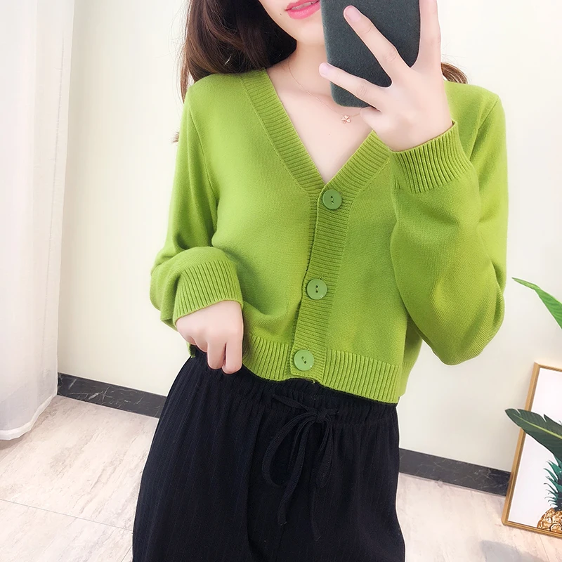 2019 весенний вязаный белый черный кардиган женский на пуговицах с v-образным