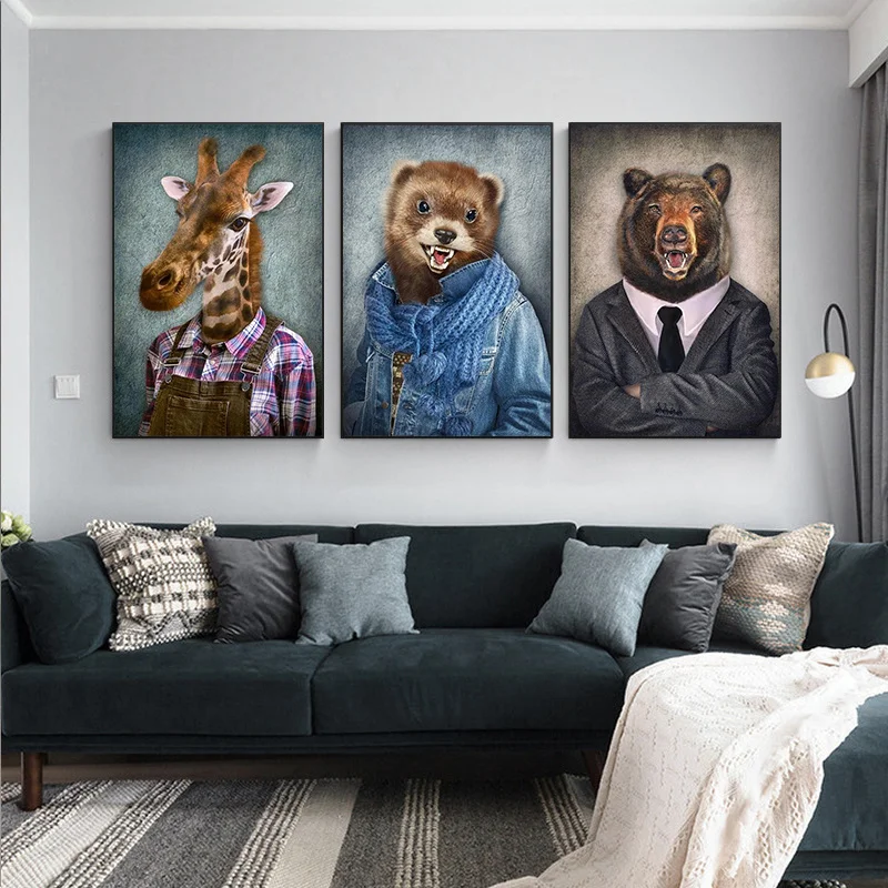 

Nordic Art Giraffe Animals in Worker Clothing Canvas Art Posters And Prints Abstract Canvas Paintings On the Wall Art Pictures
