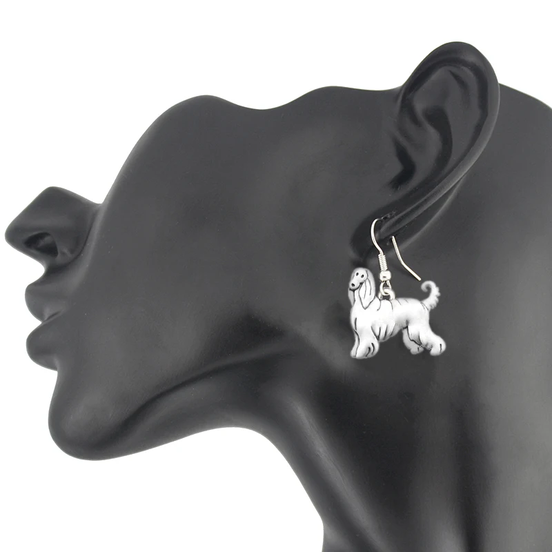 Античные серебряные серьги-подвески в форме собаки афганской Длинные большие
