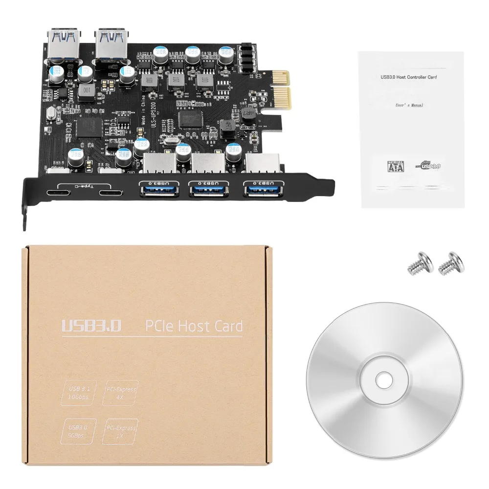 Переходник PCI E на 5 портов USB 3 с двумя портами 3.1 Type-c Express USB3 Расширительная карта