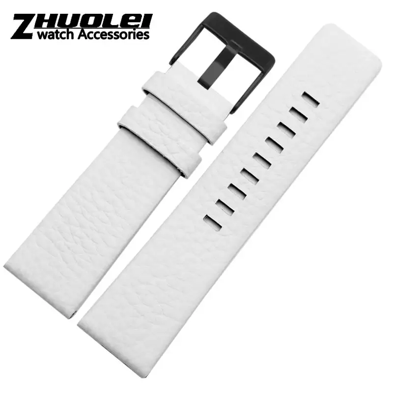 A-white black Ремешок из коровьей кожи для дизельного ремешка подходит DZ7312 | DZ4323 | DZ7257 с пряжкой из нержавеющей стали 24 26 27 28 30 мм полосы - Цвет ремешка: A-white black