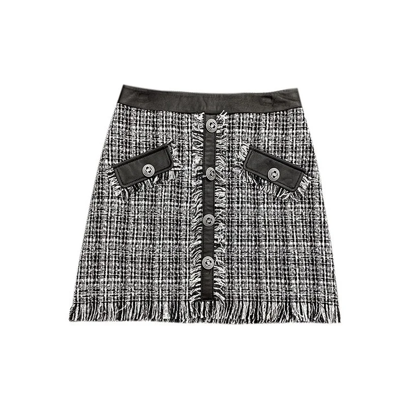 

Spring Autumn Black Real Sheep Skin Genuine Patent Leather Skirt High Waisted Tassel Mini Wrap Skirts Women Party Sexy Clothes