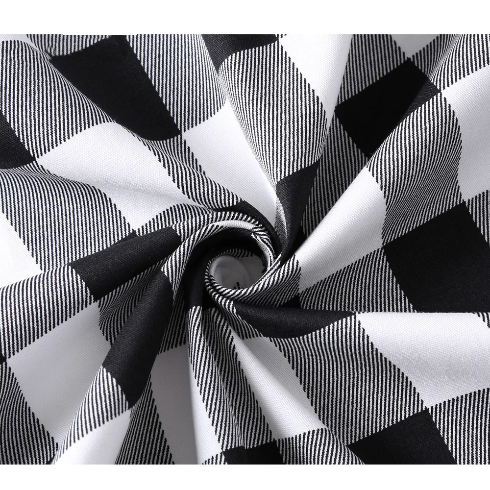 

White Black Plaid Printed Women Cotton Skirt Party Fashion High Waist Retro Vintage England Midi Knee Length A-line School Skirt