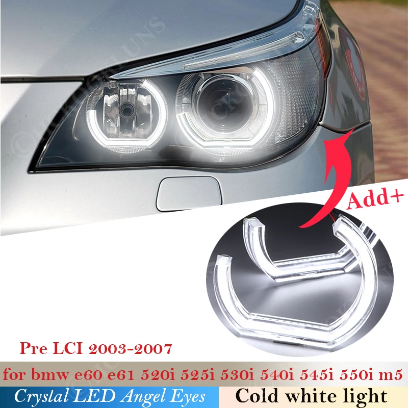 

DTM Style Crystal LED Angel Eyes Halo Rings Light kits For BMW E60 E61 520i 525i 530i 540i 545i 550i M5 Pre LCI 2003-2007 Car