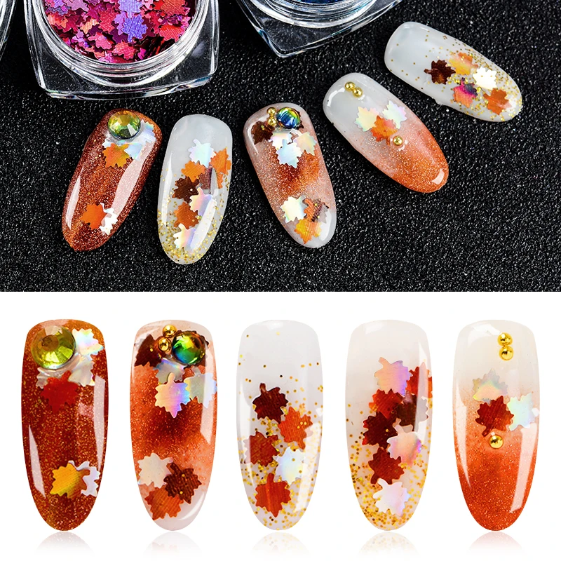 Лазерный кленовый лист блестки для нейл Арта (искусство украшения ногтей)
