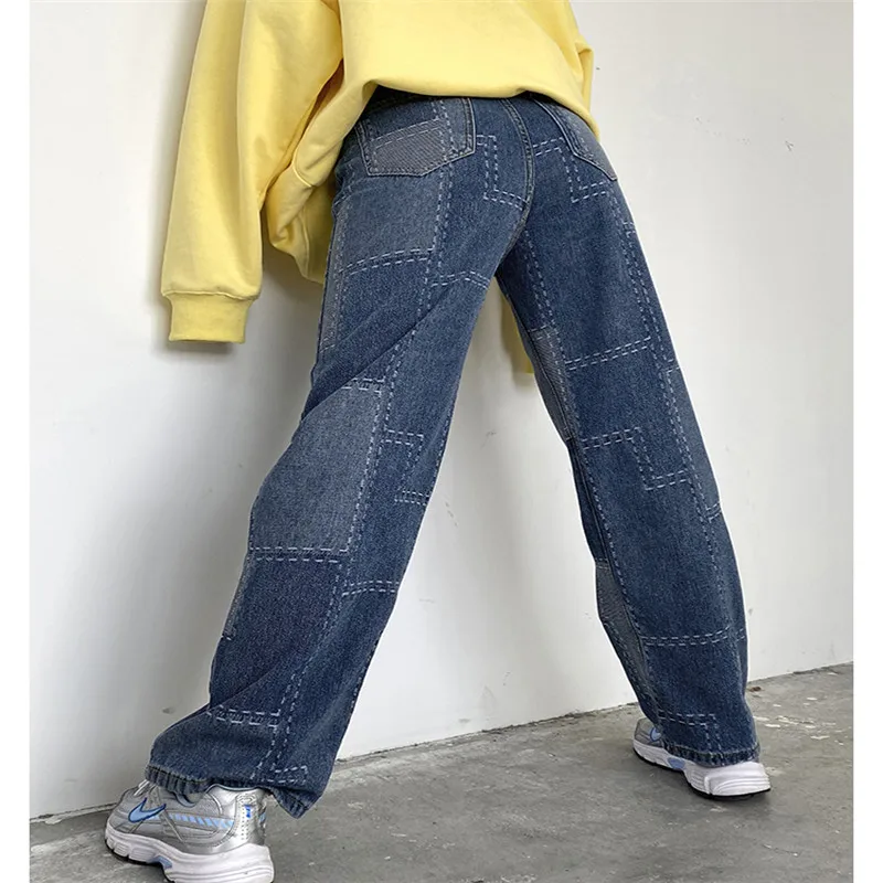 Ladies Stitching Straight Jeans Summer High Waist Loose Mother Jeans High Street Fashion Women's Trousers Jeans Women High Waist