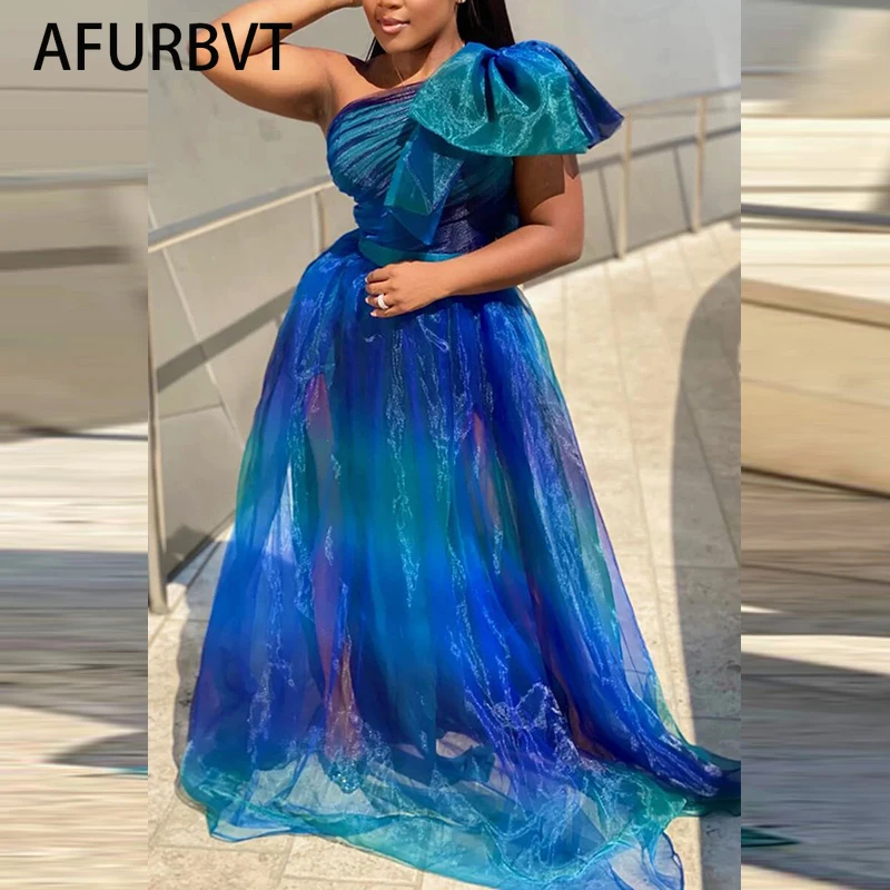 Милое бальное платье из тюля градиентного синего цвета с бантом для дня рождения