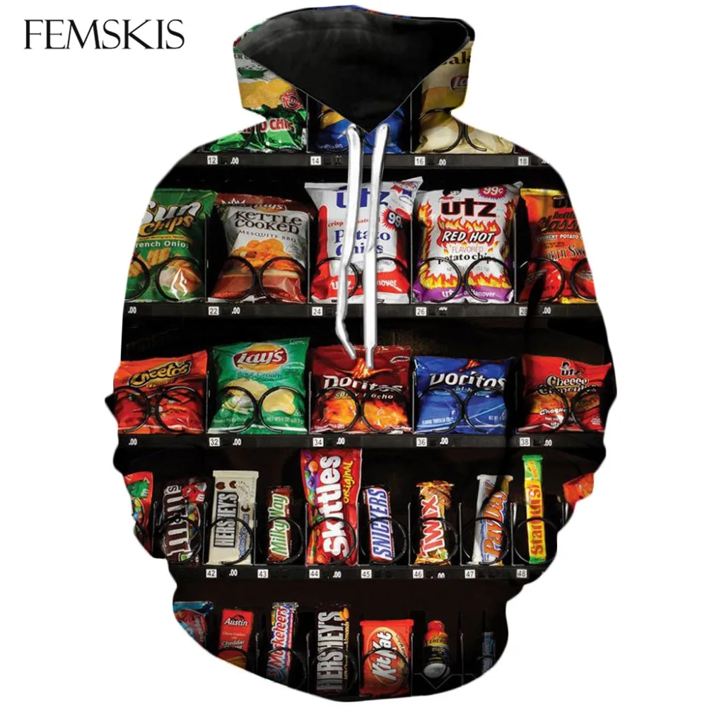 Забавные 3D толстовки femski толстовка с капюшоном изображением вкусной еды