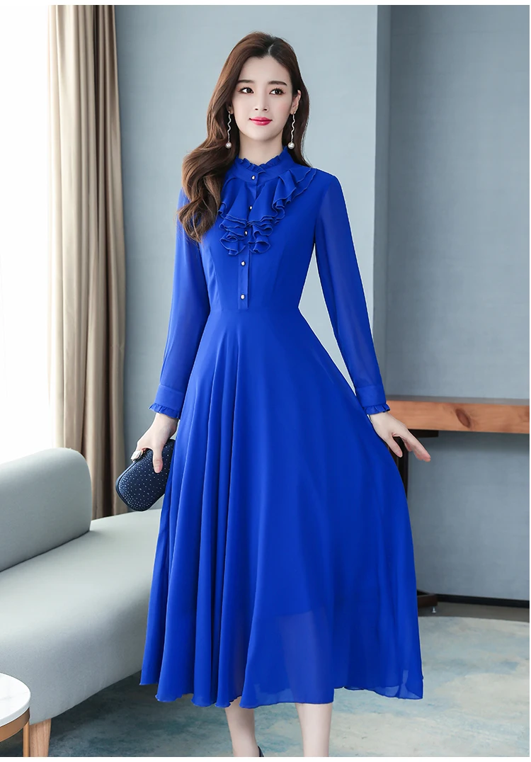 Винтажные однотонные шифоновые женские платья макси, Осень-зима, 3XL размера плюс, платье с длинным рукавом, элегантные женские облегающие вечерние платья