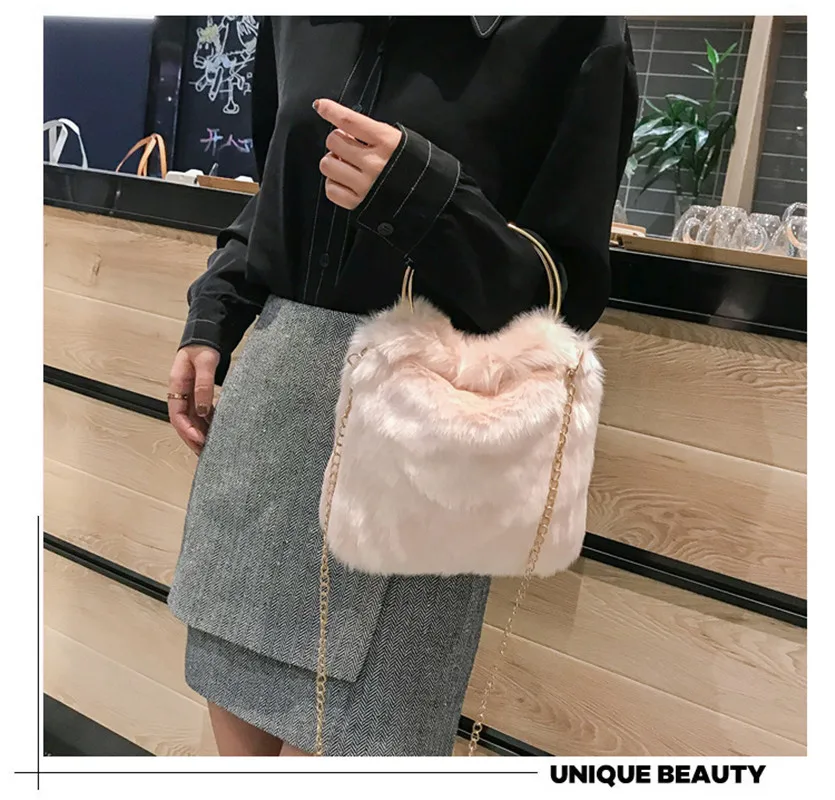 Модные пушистые плюшевые Наплечные сумки из искусственного меха одноцветная