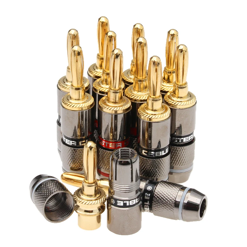 12PCS Monster Banana Plug 24K Gold Plated Copper Zinc Alloy Banana Plug Speaker Adapter Screw Audio Video Speaker Connectors