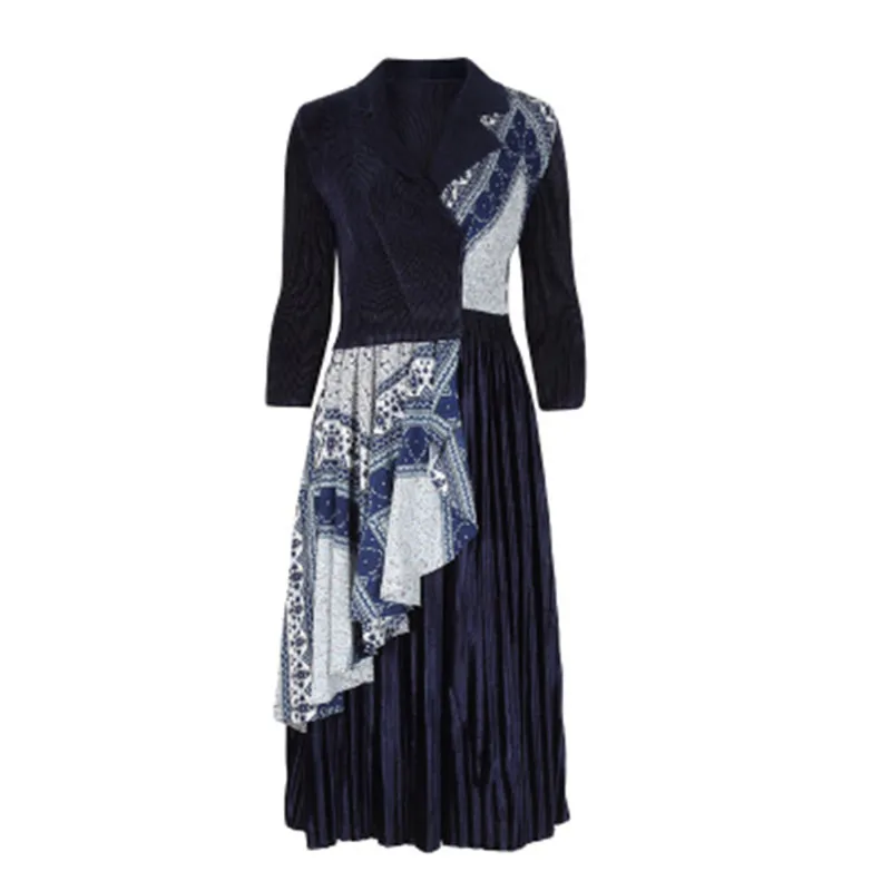 

Miyake pleated women's dress 2021 spring new fashion slim slimming suit collar four button pleated dress dresses woman dress